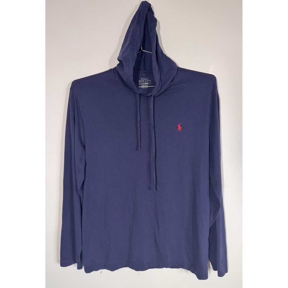 Polo Ralph Lauren Men's Long Sleeve Navy Blue Hooded T Shirt‎ Size L Red Pony